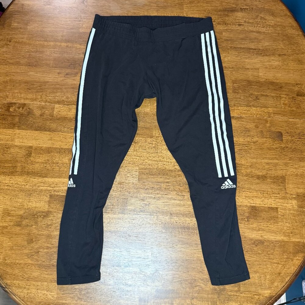 Adidas Three Stripe Leggings Black with Stripes Down the Leg Mostly Cotton XL